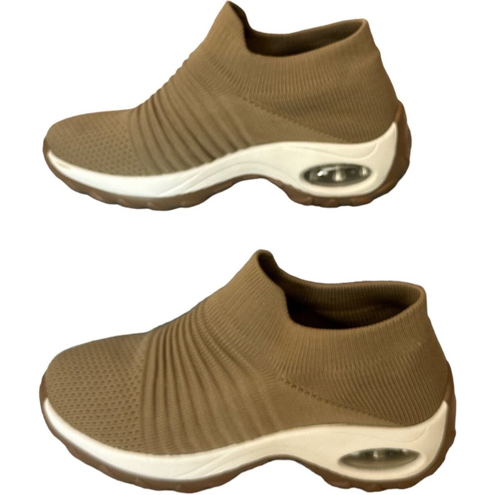 Women Fashion Sneakers Size 6.5 STQ Slip On Breathe Mesh Walking Shoes Taupe